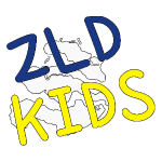 Logo of ZeelandKids. It shows the outline of Zeeland in the background. In the foreground it shows the letters ZLDKDS